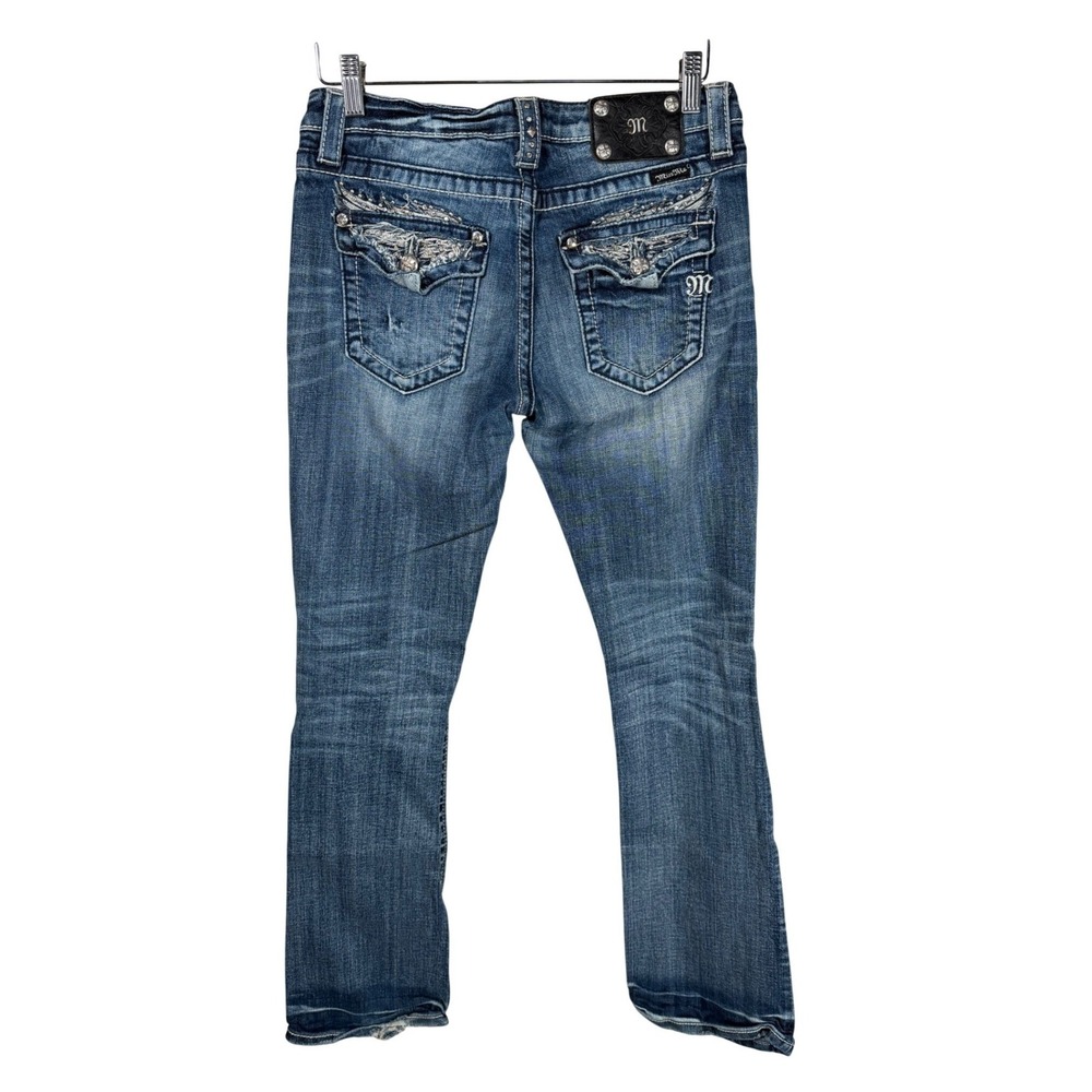Miss Me Easy Boot Jeans 27 Medium Wash Embellished Flap Pocket JE5330E2L